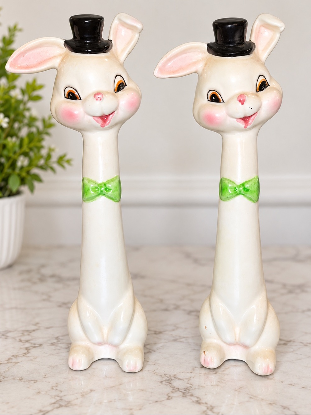 Vintage 1956 NAPCO Bunny Rabbit Salt Pepper Shakers Japan A8379 8.5” MCM